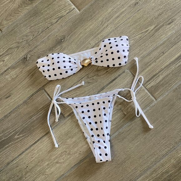 Polka Dot Shell Bikini Set w/ Matching Cover Up Skirt - Picture 1 of 4